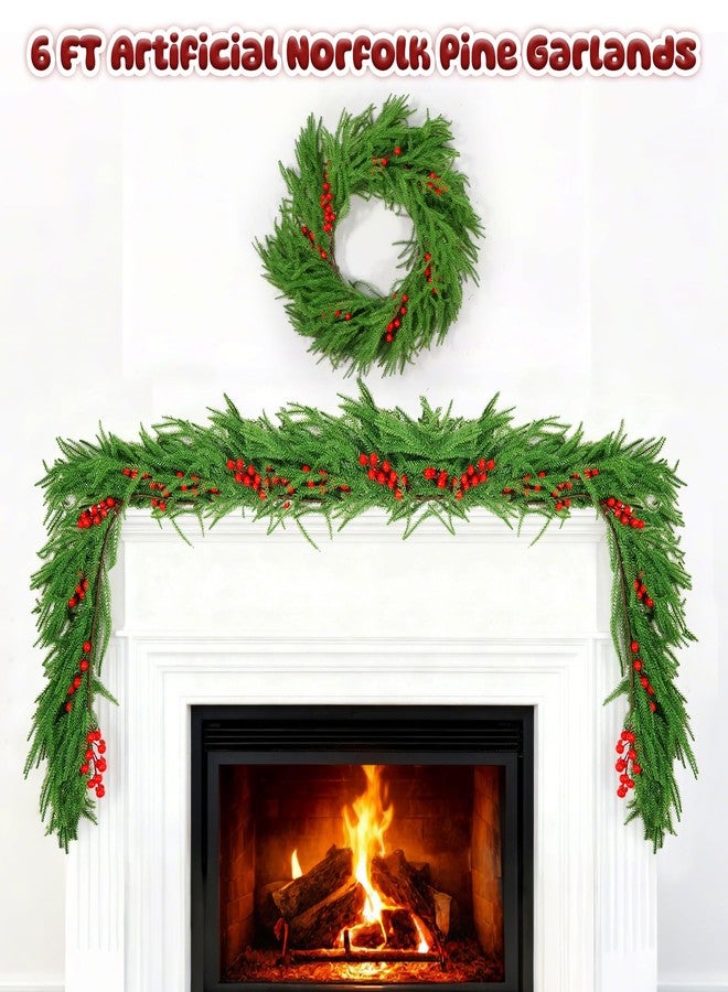 Digury Christmas Garland 6FT 2PCS Artificial Morfolk Pine Mantle Garlands for Decoration Real Touch Holiday Indoor Outdoor Winter Xmas Tree Green Faux Cedar Garland Décor - Image 5